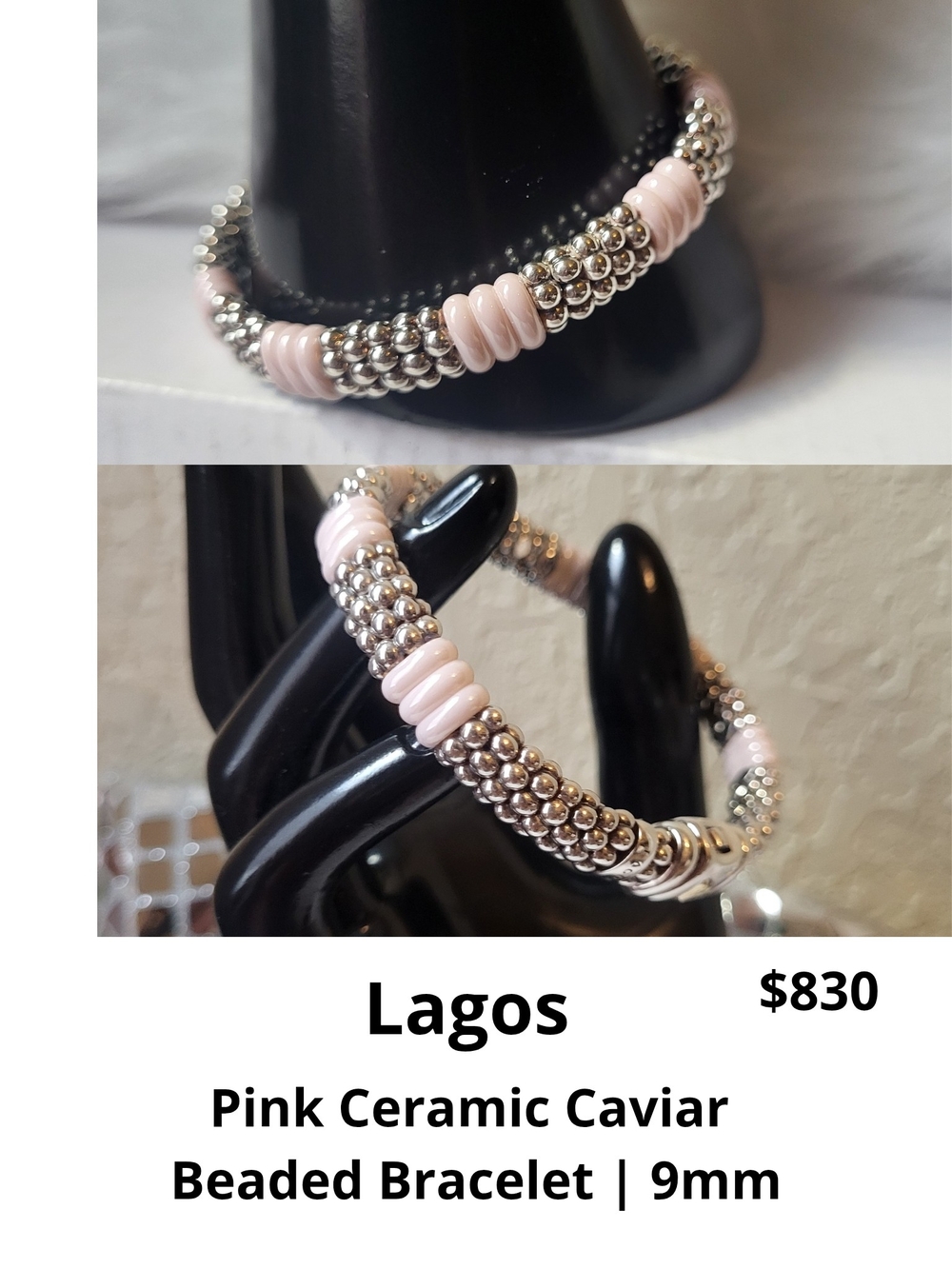 Lagos Pink Ceramic Caviar Beaded Bracelet - Pink & Silver. #LPC01